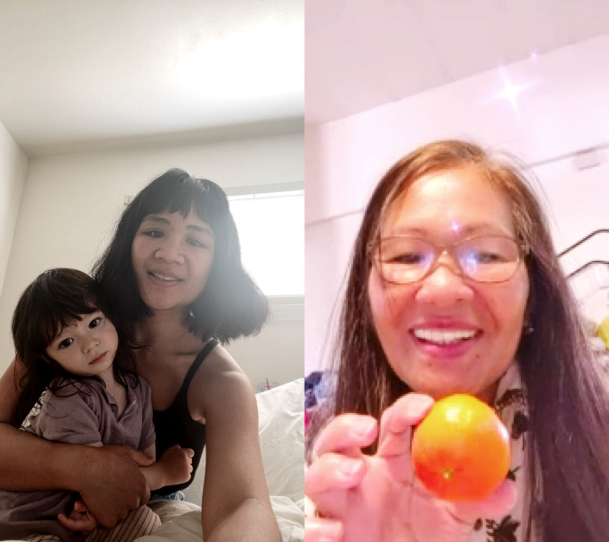 Split-screen photo of facetime call with grandma